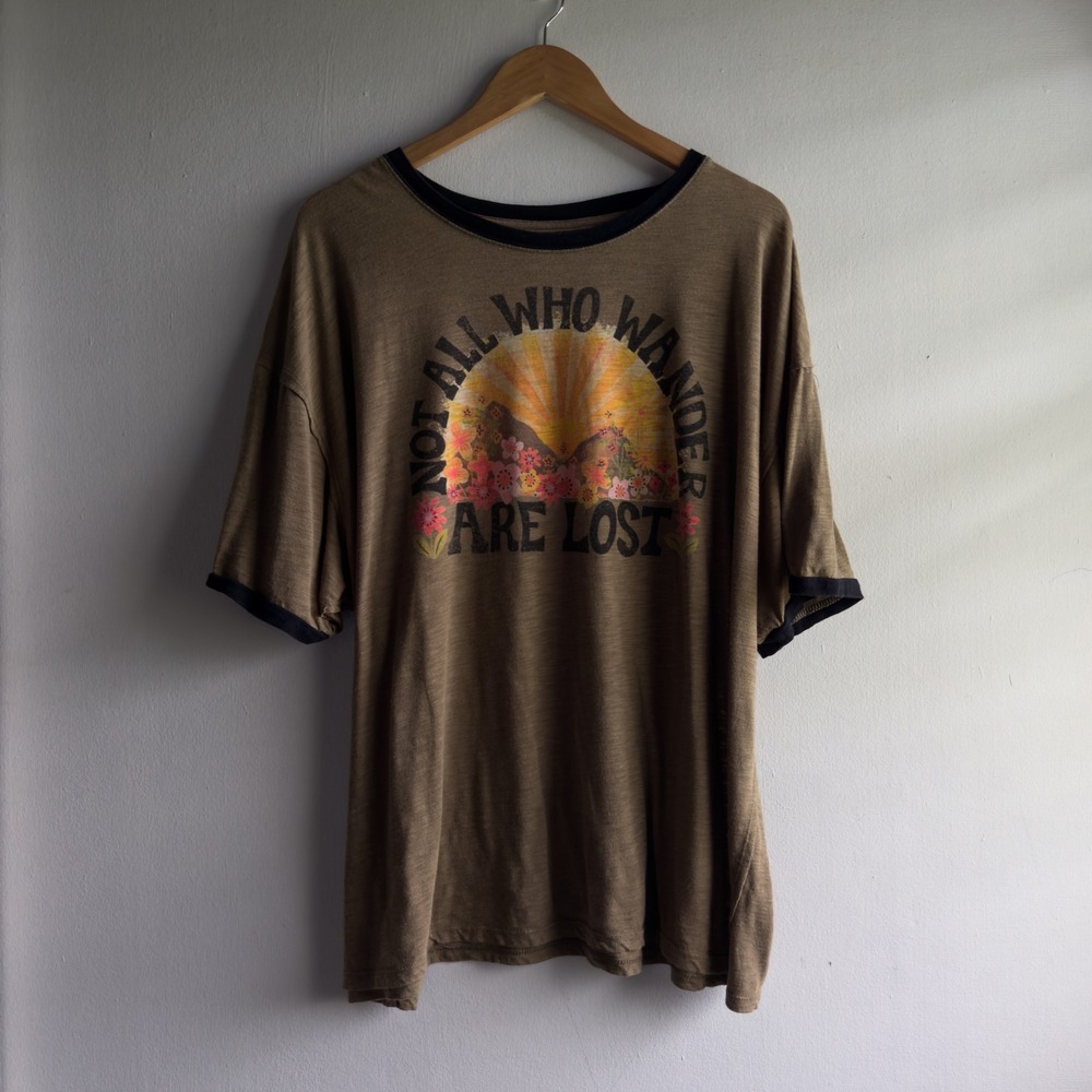 Natural Life Not All Who Wander Are Lost Graphic T-Shirt Womens XL Brown Boho